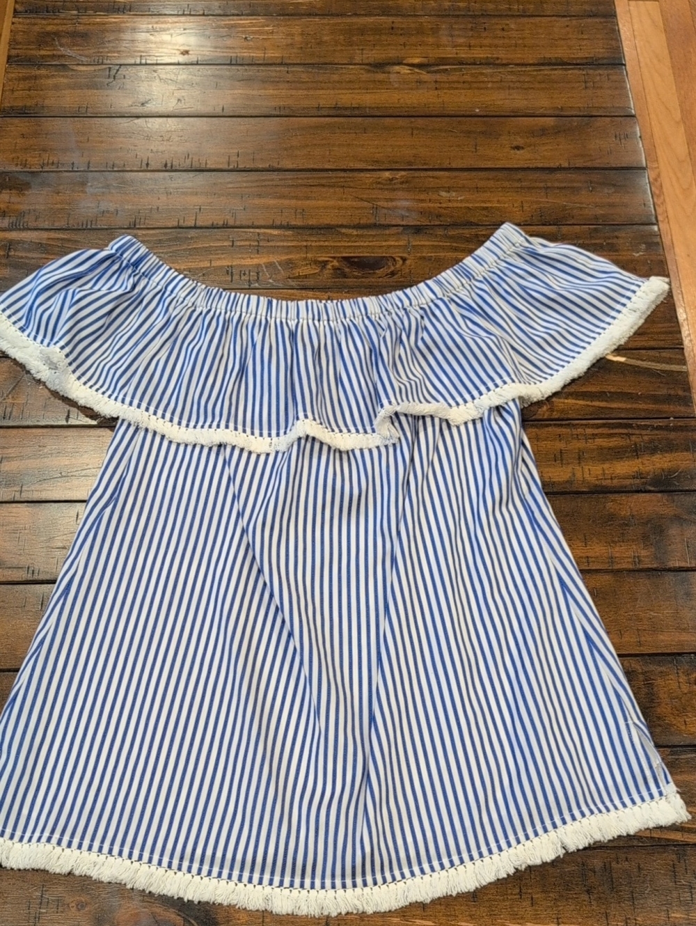 Sail To Sable Off The Shoulder Striped Top Fringe Trim